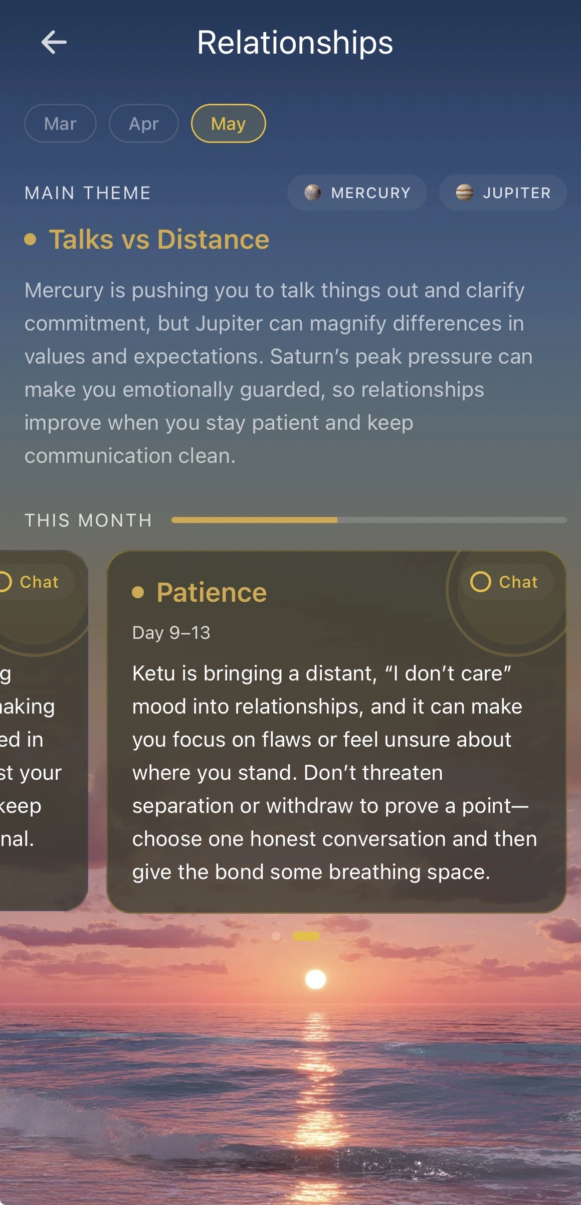 Nova Life Area detail, relationships, this month